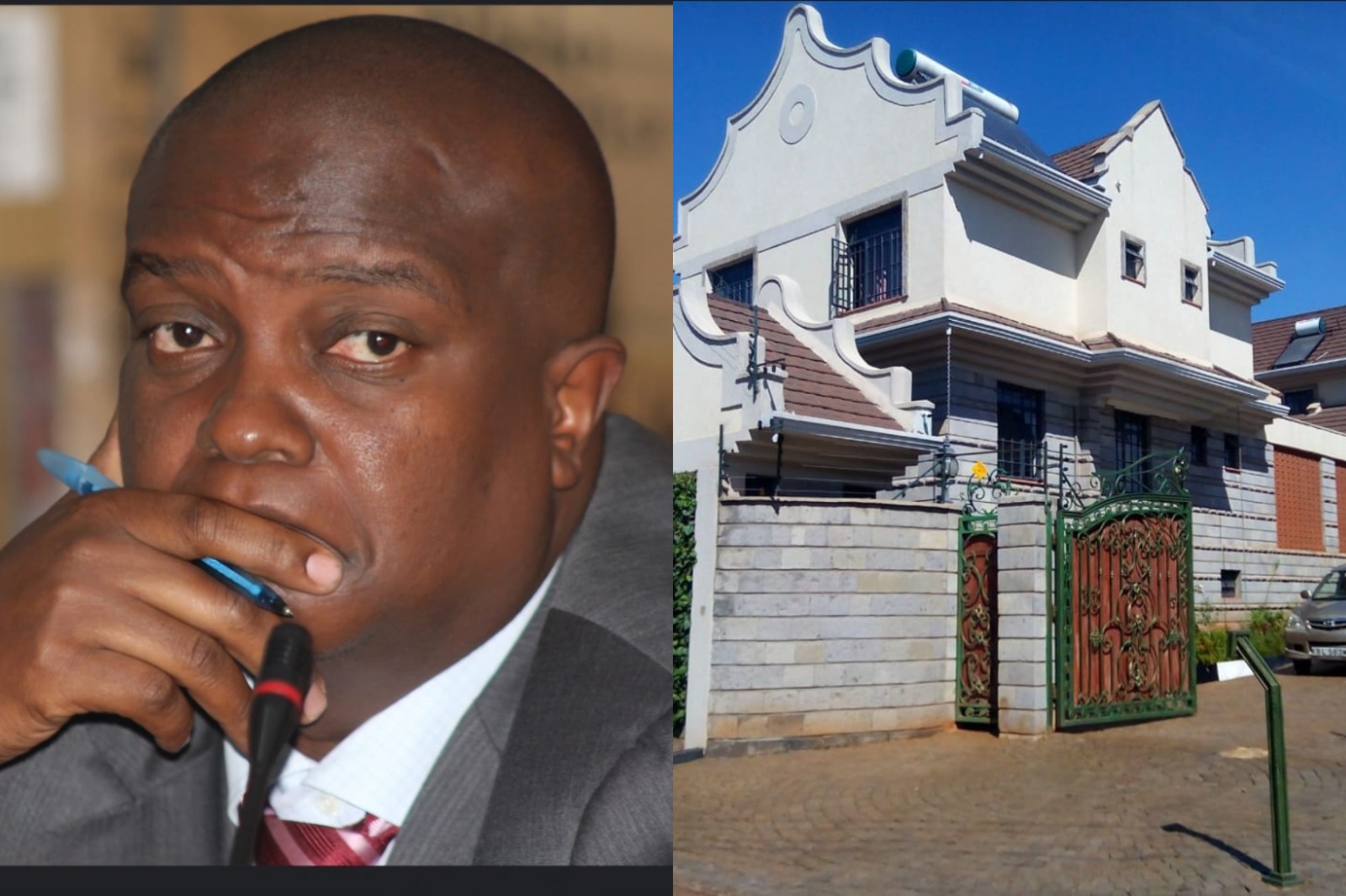 A composite photo of former Nairobi County Financial Officer Jimmy Kiamba and one of his properties.
